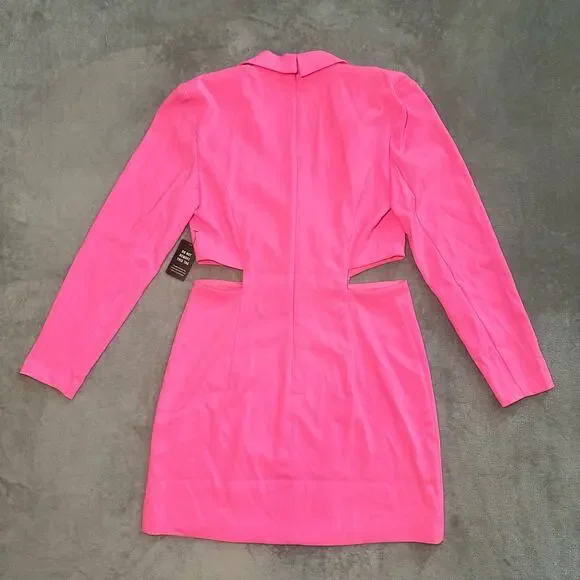 Express Blazer Mini Dress Women Size M Hot Pink Gum Pop Cut Out Glam Stretch NEW - Picture 3 of 12